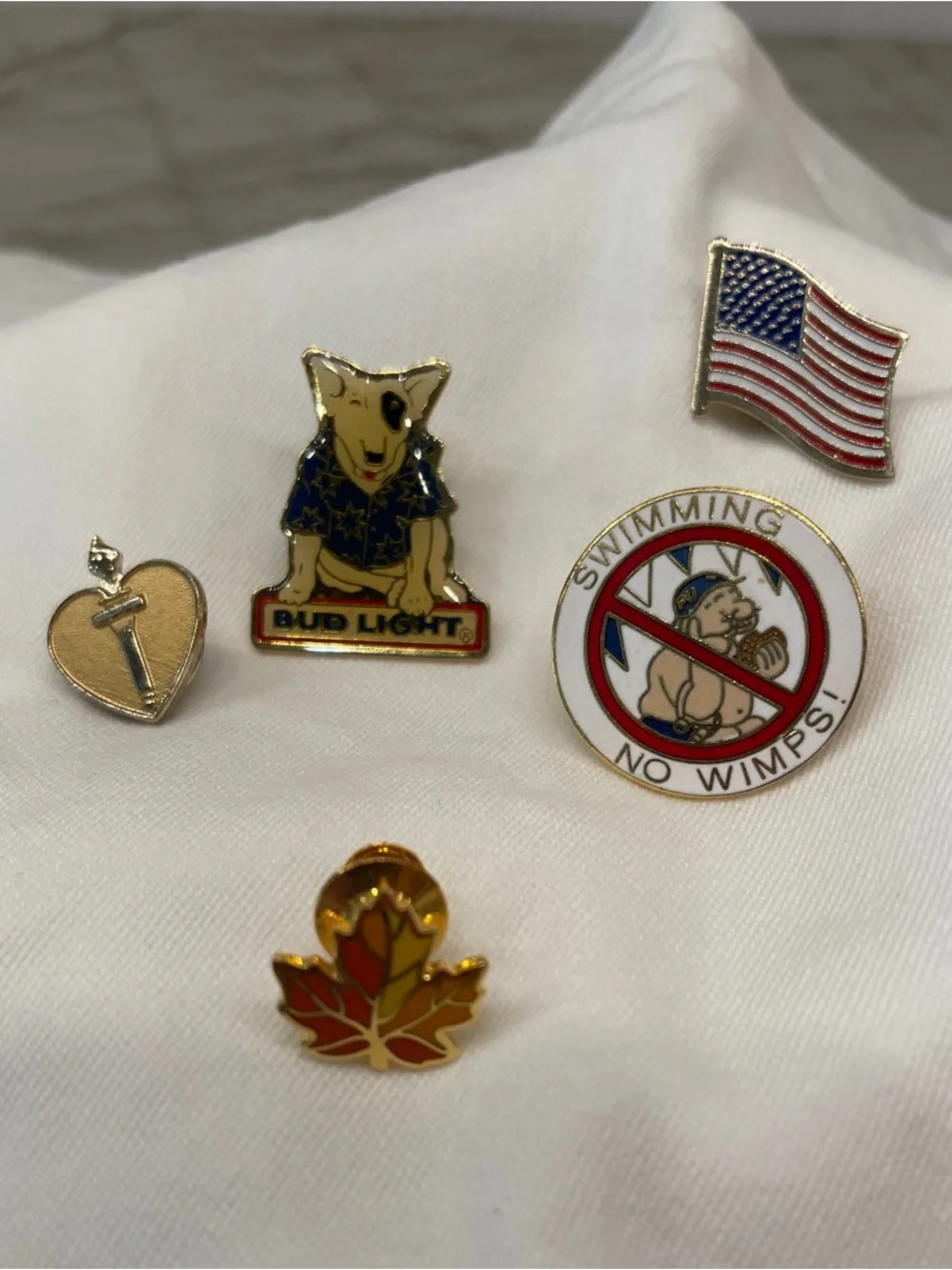 Assorted Enamel Pin Lot - Patriotic & Novelty Pins (Red, White, Blue, Gold)
